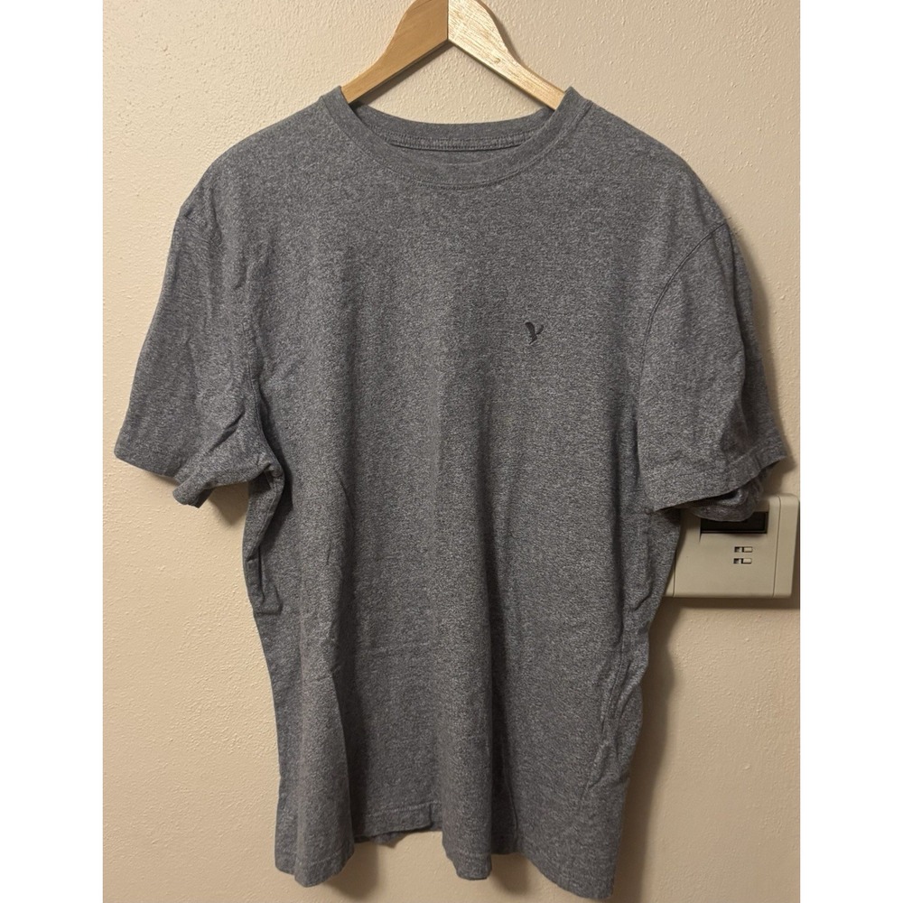 American Eagle Mens Gray Solid Logo Crew Neck Short Sleeve Knit T-Shirt L